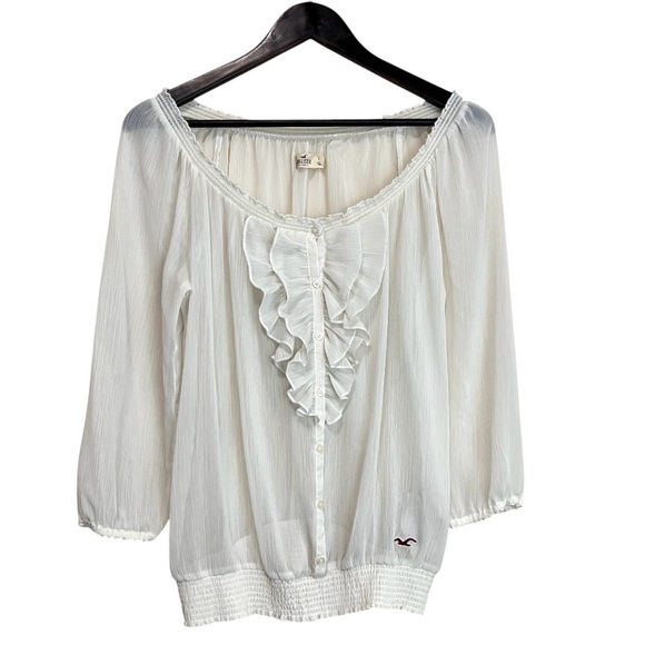 Hollister Tops - Hollister Sheer Chiffon Peasant Top Smocked Waist - Size L
